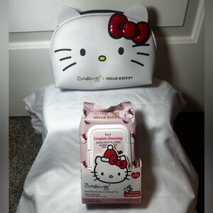 Hello Kitty x Crème White Cosmetic Bag with Red Bow and NWT Makeup Wipes